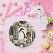 Taupe Mocha抽象芸術グレンアークパターンペンギン ペーパープレート (パーティー)