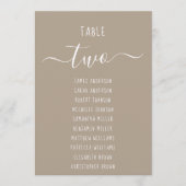 Taupe Modern White Script Brown Seating Chart Card (正面)
