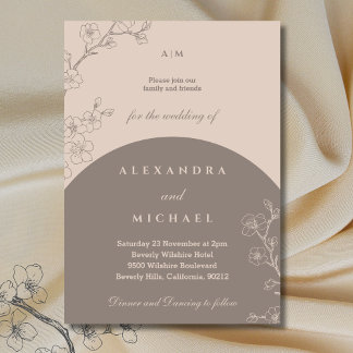 Taupe Monogramフローラミニマリスト結婚ジャパンディ 招待状
