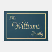 Taupe Navy Elegant Script Family Name Welcome Gift ドアマット (正面)