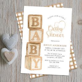 Taupe Neutral Baby Blocks Cottage Baby Shower  招待状