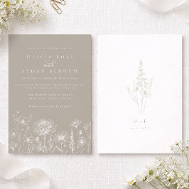 Taupe Neutral Wildflower Wedding Invitation 招待状