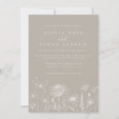 Taupe Neutral Wildflower Wedding Invitation 招待状 (正面)