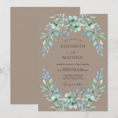 Taupe Organic Botanical Wedding 招待状 (正面/裏面)