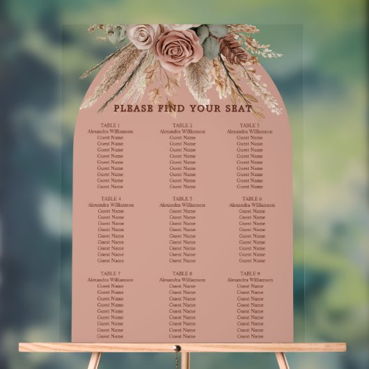 Taupe pampas grass wedding seating chart アクリルサイン (ニュートラル)