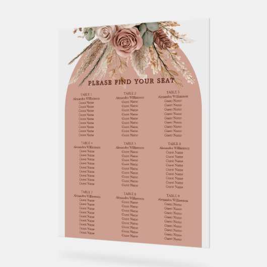 Taupe pampas grass wedding seating chart アクリルサイン (傾斜)