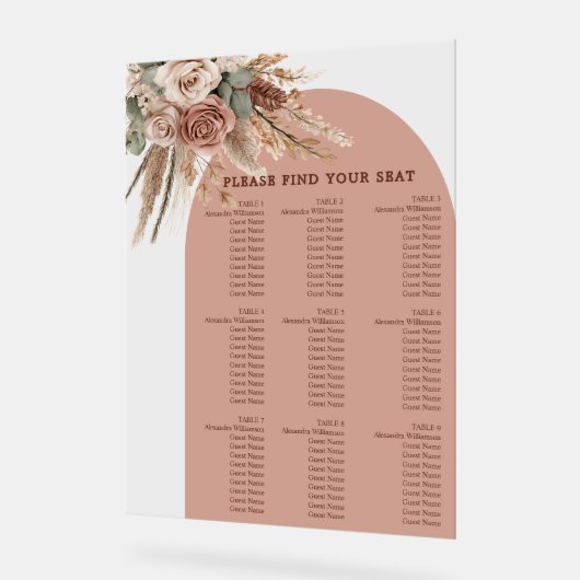 Taupe pampas grass wedding seating chart アクリルサイン (傾斜)
