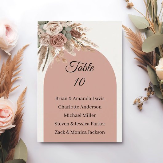 Taupe pampas grass wedding table number names card 出欠カード