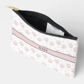 Taupe & Pink Paw Print Cosmetic Bag – Personalized アクセサリーポーチ (見開き)