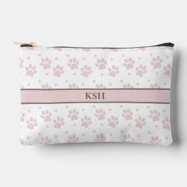 Taupe & Pink Paw Print Cosmetic Bag – Personalized アクセサリーポーチ