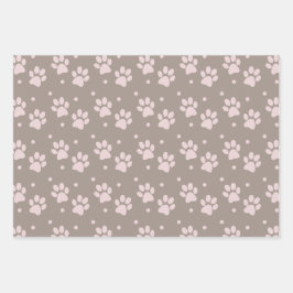 Taupe & Pink Paw Print – Dog Lover ラッピングペーパーシート