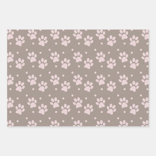 Taupe & Pink Paw Print – Dog Lover ラッピングペーパーシート (正面)