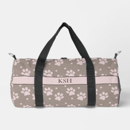 Taupe & Pink Paw Print Duffel Bag – Personalized ダッフルバッグ