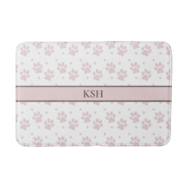 Taupe & Pink Paw Print – Personalized Dog Lover バスマット