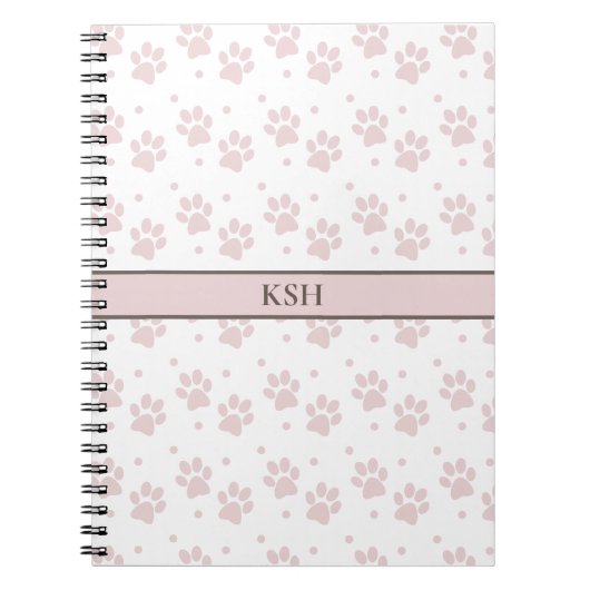 Taupe & Pink Paw Print Spiral Notebook ノートブック (正面)