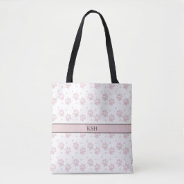 Taupe & Pink Paw Print Tote Bag – Personalized トートバッグ