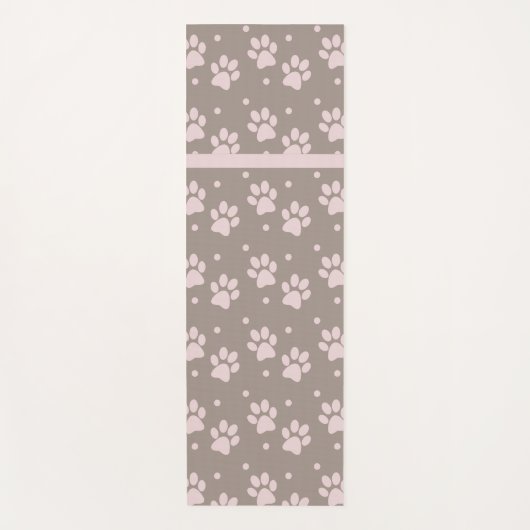 Taupe & Pink Paw Print Yoga Mat – Stylish Neutral  ヨガマット (正面)