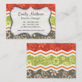 Taupe、Red、Green、OrangeペイズリーChevron 名刺 (正面/裏面)