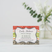 Taupe、Red、Green、OrangeペイズリーChevron 名刺 (スタンド正面)