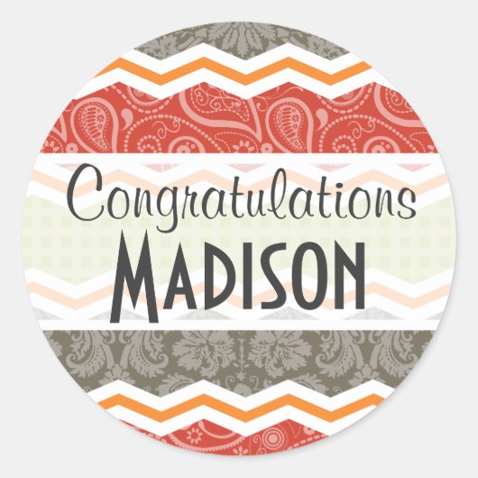 Taupe、Red、Green、Orange Cute Country ラウンドシール (正面)