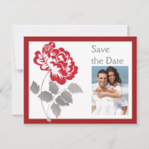 Taupe Red White Peony PHOTO Save the Date Card