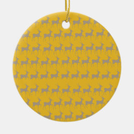 🦌 Taupe Reindeer Pattern Round Christmas Ornament セラミックオーナメント