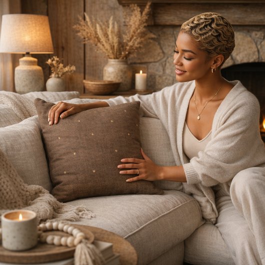 Taupe Rustic Hearth Throw Pillow クッション