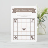 Taupe Sand Baby Shower Bingo Game両面 招待状 (スタンド正面)