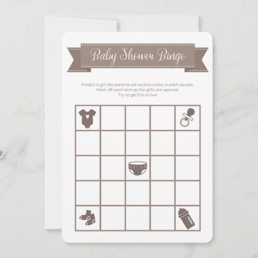 Taupe Sand Baby Shower Bingo Game両面 招待状 (裏面)