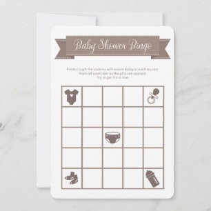 Taupe Sand Baby Shower Bingo Game両面 招待状
