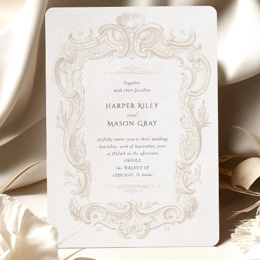 Taupe Sand Elegance Baroque Wedding Invitation 招待状