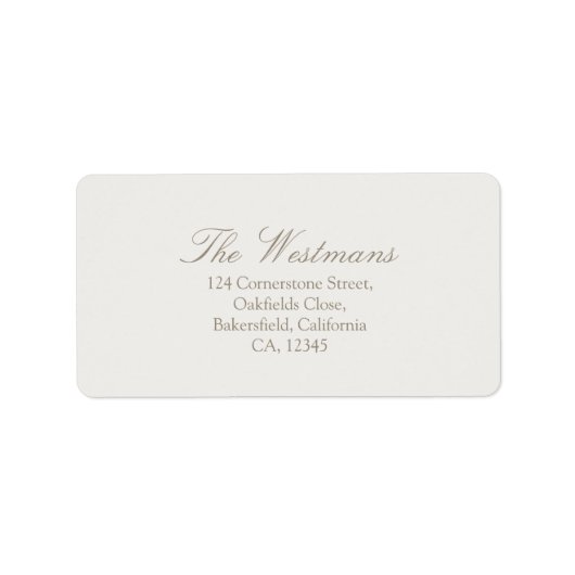 Taupe Sand | Minimalist Calligraphy Wedding Label ラベル (正面)