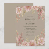 Taupe Soft Floral Wedding 招待状 (正面/裏面)