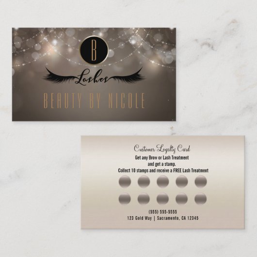 Taupe Sparkleシックまつげ顧客ロイヤリティカード ロイヤリティカード (正面/裏面)
