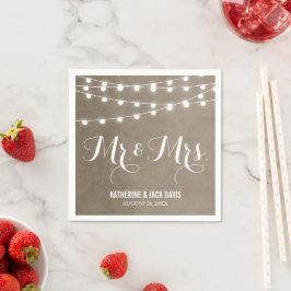 Taupe String Lightsの結婚モノグラム スタンダードカクテルナプキン