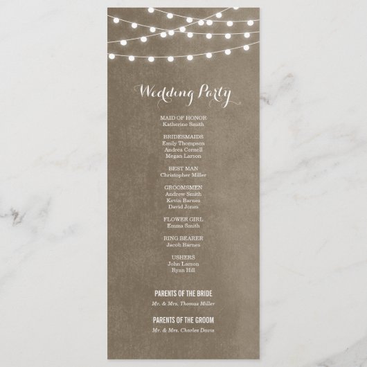 Taupe String Lights結婚式 プログラム (裏面)