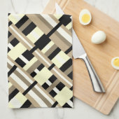 Taupe、Tan、Black、White Diagonalの格子模様 キッチンタオル (四つ折り)