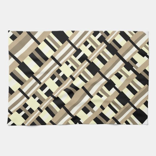 Taupe、Tan、Black、White Diagonalの格子模様 キッチンタオル (横)