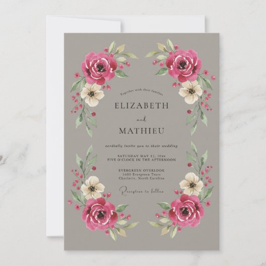 Taupe Timeless Vintage Wedding 招待状 (正面)
