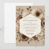 Taupe Washed Floral Wedding 招待状 (正面/裏面)