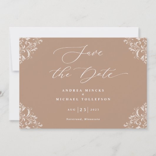 Taupe Weddingエレガント Save the Date Card セーブザデート (正面)