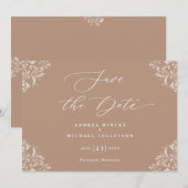 Taupe Weddingエレガント Save the Date Card セーブザデート (正面/裏面)
