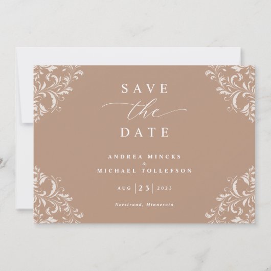 Taupe Weddingエレガント Save the Date Card セーブザデート (正面)