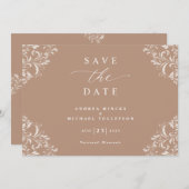 Taupe Weddingエレガント Save the Date Card セーブザデート (正面/裏面)