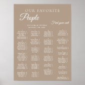 Taupe Wedding Alphabetical Seating Chart ポスター (正面)