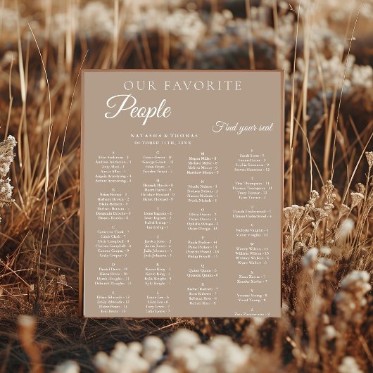 Taupe Wedding Alphabetical Seating Chart ポスター