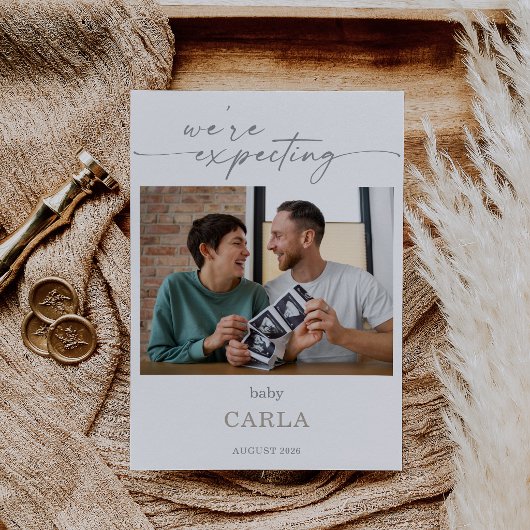 Taupe We're Expecting Pregnancy Announcement Card 招待状