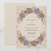 Taupe Whimsical Floral Wedding 招待状 (正面/裏面)