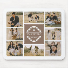 Taupe White Monogram & Year Photo Collage マウスパッド