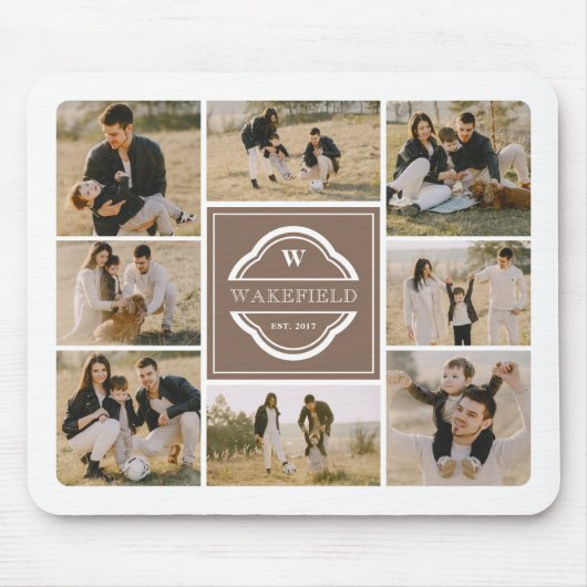 Taupe White Monogram & Year Photo Collage マウスパッド (正面)